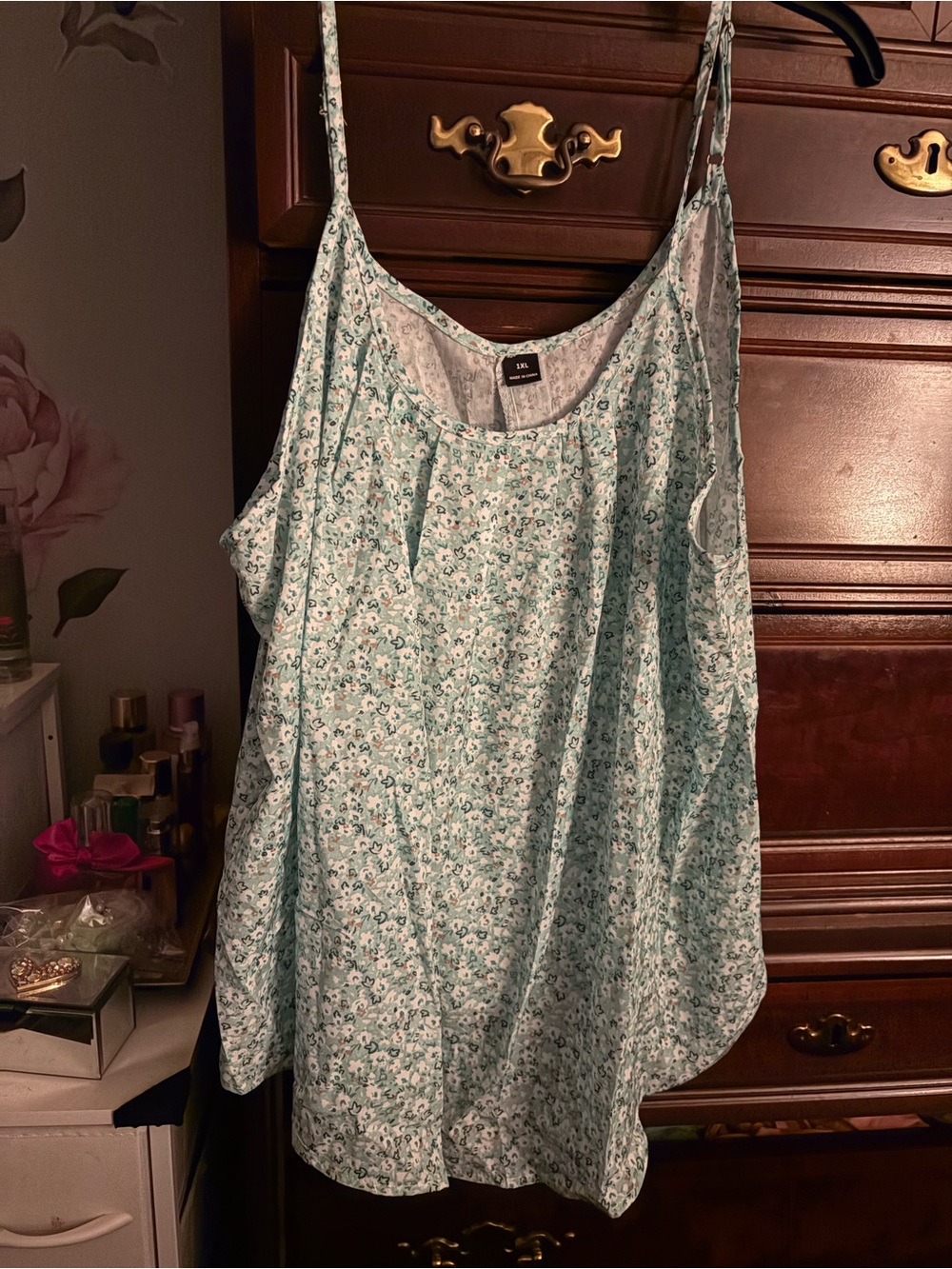 Miss Me Light Teal Floral Satin Cami Tank Top